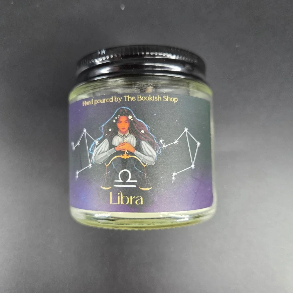 The Bookish Shop Libra Zodiac Hand Poured Jar Candle Bookish Box Celestial